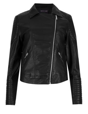 PETITE Faux Leather Biker Jacket with Stormwear&trade;